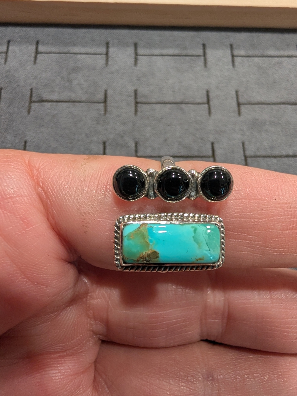 Sterling Silver Turquoise and Black Onyx Statement Ring
